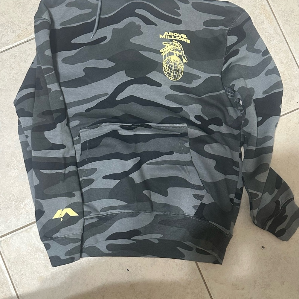 Gray Camouflage Hoodie with Yellow Logo
